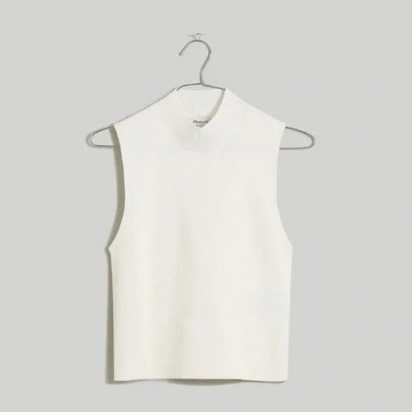Madewell The Signature Knit Mockneck Sweater Tank Top NM587 White Women XXS‎ NWT - Picture 3 of 15